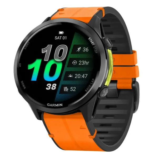 f970.g.r73a.12 Main Tangerine StrapsCo Leather Hybrid Strap QuickFit 22 Watch Band for Garmin Forerunner 970