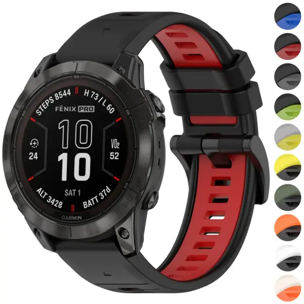 f7s.g.r81 Gallery Black & Red StrapsCo ColorBlock Active Strap QuickFit 20 Watch Band for Garmin Fenix 7S & 7S Pro
