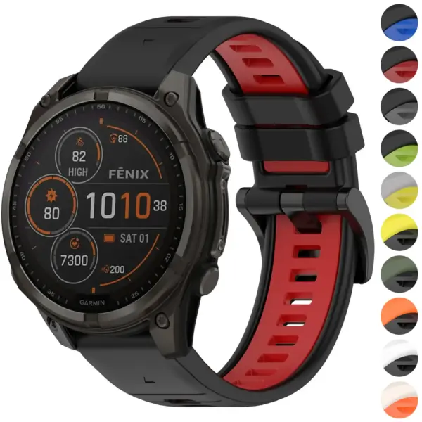 f8.g.r81 Gallery Black & Red StrapsCo ColorBlock Active Strap QuickFit 20 Watch Band for Garmin Fenix 8 43mm