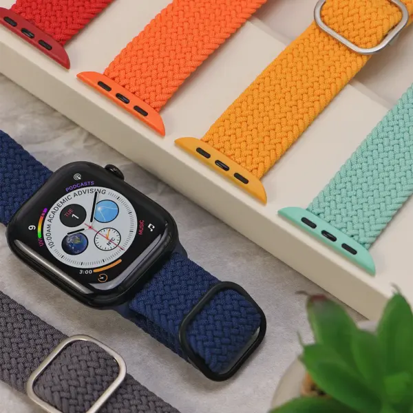 a.ny6 Flatlay StrapsCo Men's Woven Stretch Band Woven Nylon Stretch Strap for Apple Watch 38mm 40mm 41mm 42mm 44mm 45mm 46mm