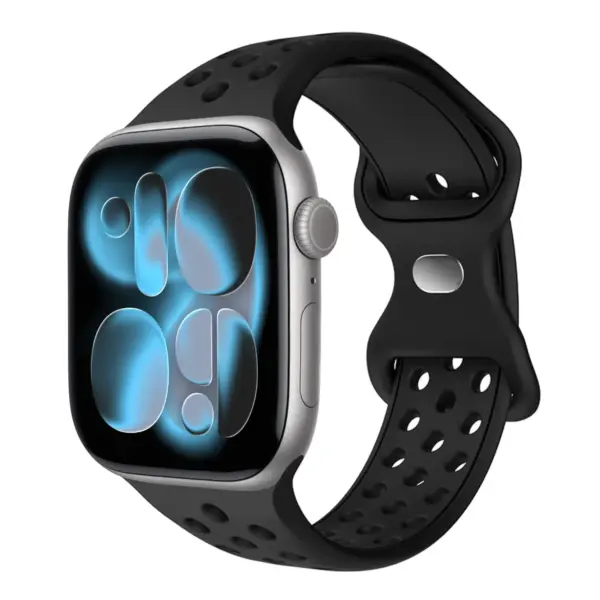a.r24.1.1 Front Onyx StrapsCo Men's Momentum Band Silicone Rubber Perforated Sport Strap for Apple Watch 38mm 40mm 41mm 42mm 44mm 45mm 46mm