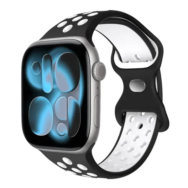 a.r24.1.22 Front Lunar StrapsCo Men's Momentum Band Silicone Rubber Perforated Sport Strap for Apple Watch 38mm 40mm 41mm 42mm 44mm 45mm 46mm