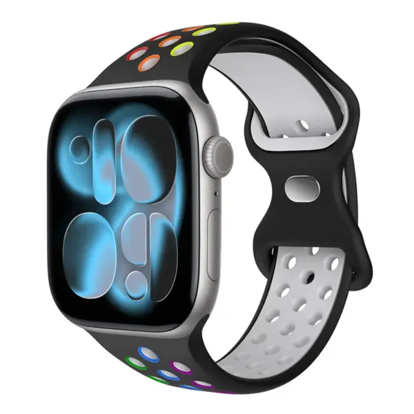 a.r24.1.abc Front Prism Noir StrapsCo Men's Momentum Band Silicone Rubber Perforated Sport Strap for Apple Watch 38mm 40mm 41mm 42mm 44mm 45mm 46mm
