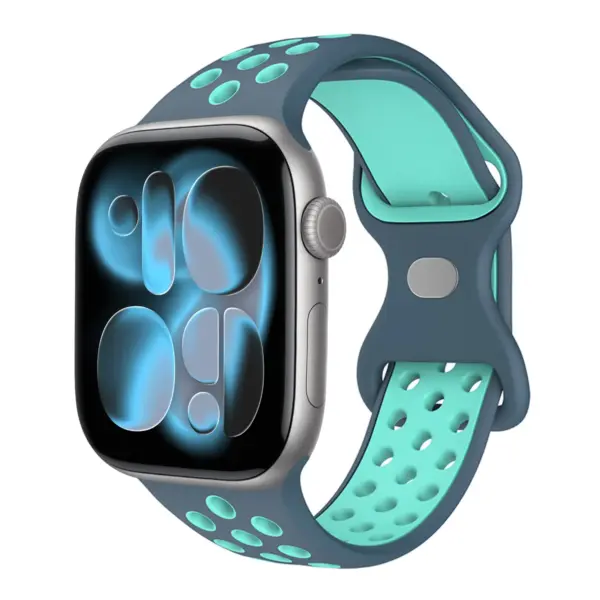 a.r24.5.11 Front Lagoon StrapsCo Men's Momentum Band Silicone Rubber Perforated Sport Strap for Apple Watch 38mm 40mm 41mm 42mm 44mm 45mm 46mm