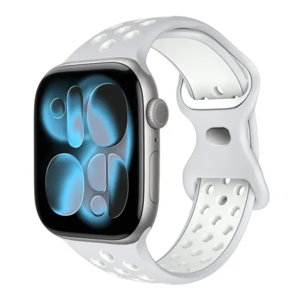 a.r24.7.22 Front Glacier StrapsCo Men's Momentum Band Silicone Rubber Perforated Sport Strap for Apple Watch 38mm 40mm 41mm 42mm 44mm 45mm 46mm