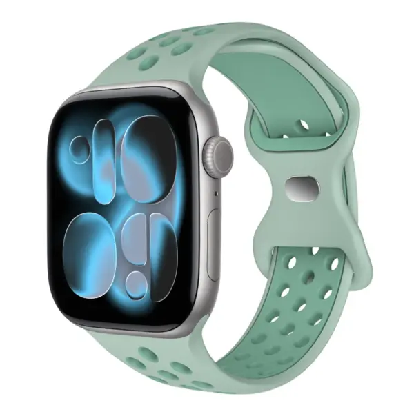 a.r24.11.11 Front Seafoam StrapsCo Men's Momentum Band Silicone Rubber Perforated Sport Strap for Apple Watch 38mm 40mm 41mm 42mm 44mm 45mm 46mm