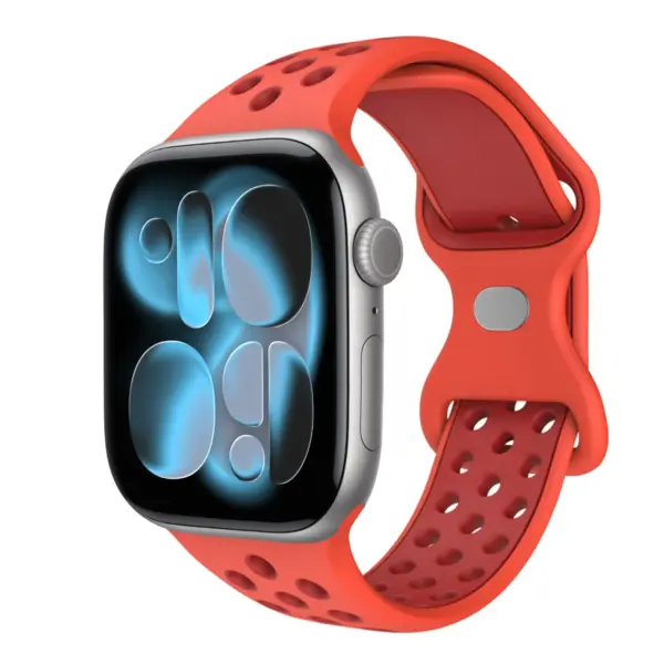 a.r24.6.6 Front Coral StrapsCo Men's Momentum Band Silicone Rubber Perforated Sport Strap for Apple Watch 38mm 40mm 41mm 42mm 44mm 45mm 46mm