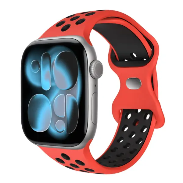 a.r24.6.1 Front Redline StrapsCo Men's Momentum Band Silicone Rubber Perforated Sport Strap for Apple Watch 38mm 40mm 41mm 42mm 44mm 45mm 46mm