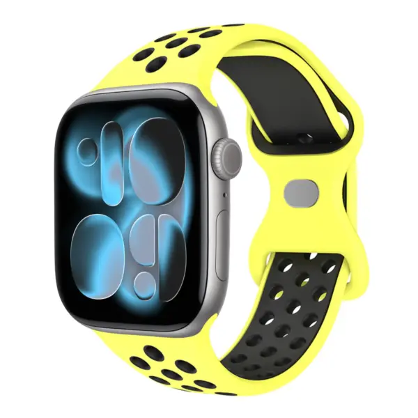 a.r24.10.1 Front Yellowjacket StrapsCo Men's Momentum Band Silicone Rubber Perforated Sport Strap for Apple Watch 38mm 40mm 41mm 42mm 44mm 45mm 46mm