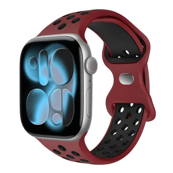 a.r24.8.1 Front Redwood StrapsCo Men's Momentum Band Silicone Rubber Perforated Sport Strap for Apple Watch 38mm 40mm 41mm 42mm 44mm 45mm 46mm