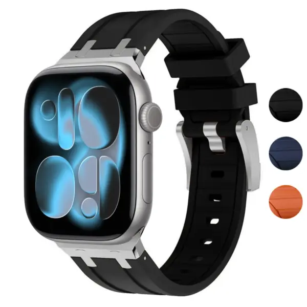 a.r23 Gallery StrapsCo Men's Vector Band Silicone Strap Stainless Steel Hardware for Apple Watch 44mm 45mm 46mm