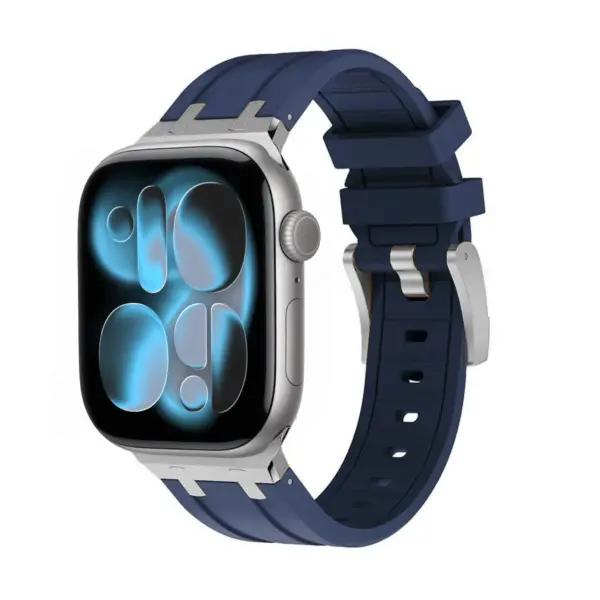 a.r23.5 Front Admiral Silver Adapter StrapsCo Men's Vector Band Silicone Strap Stainless Steel Hardware for Apple Watch 44mm 45mm 46mm