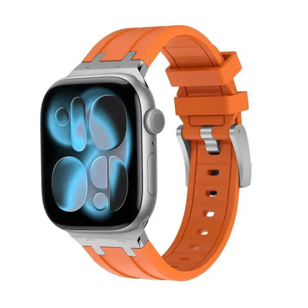 a.r23.12 Front Blaze Silver Adapter StrapsCo Men's Vector Band Silicone Strap Stainless Steel Hardware for Apple Watch 44mm 45mm 46mm