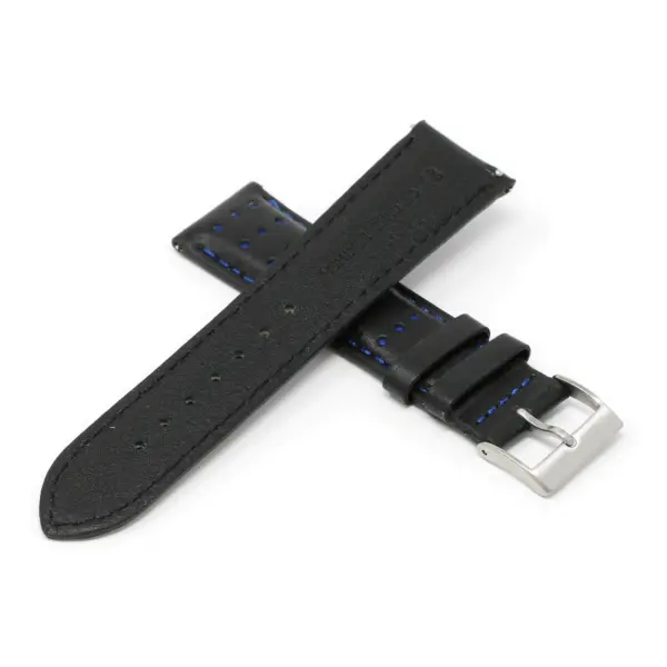 Ra8.1.5 Cross Black & Blue DASSARI Perforated Leather Racing Rally Watch Band Quick Release Strap 18mm 20mm 22mm 24mm
