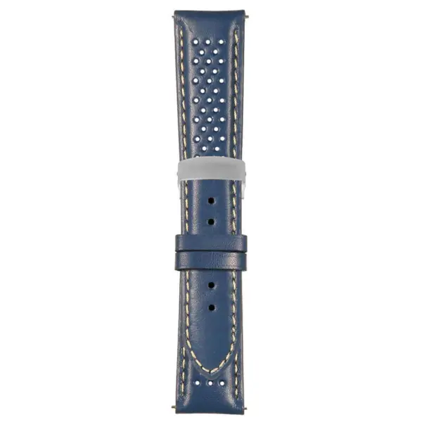 Blue and White Perforated Rally Strap with Deployant Brushed Silver Clasp