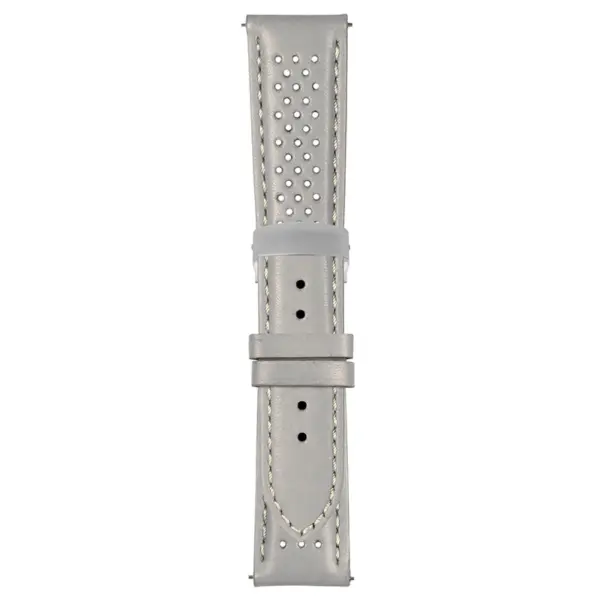 Grey and White Perforated Rally Strap with Deployant Brushed Silver Clasp