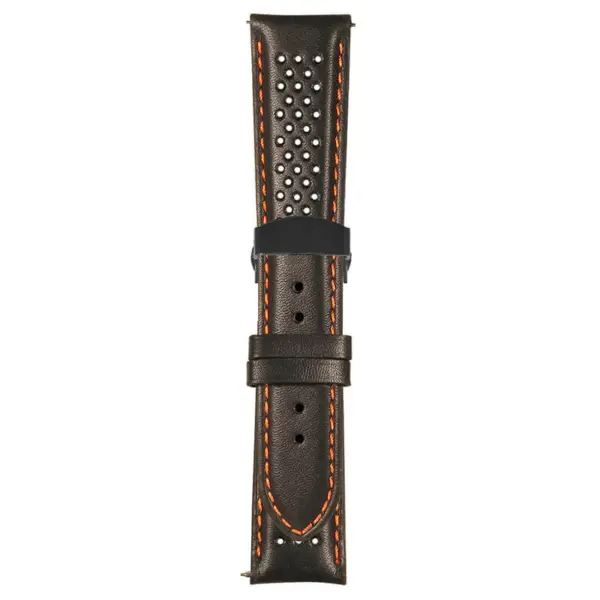 Black and Orange Perforated Rally Strap with Deployant Matte Black Clasp