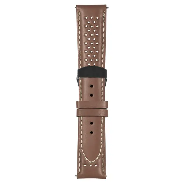 Tan and White Perforated Rally Strap with Deployant Matte Black Clasp