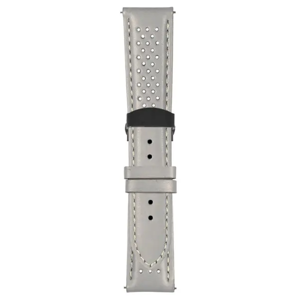 Grey and White Perforated Rally Strap with Deployant Matte Black Clasp