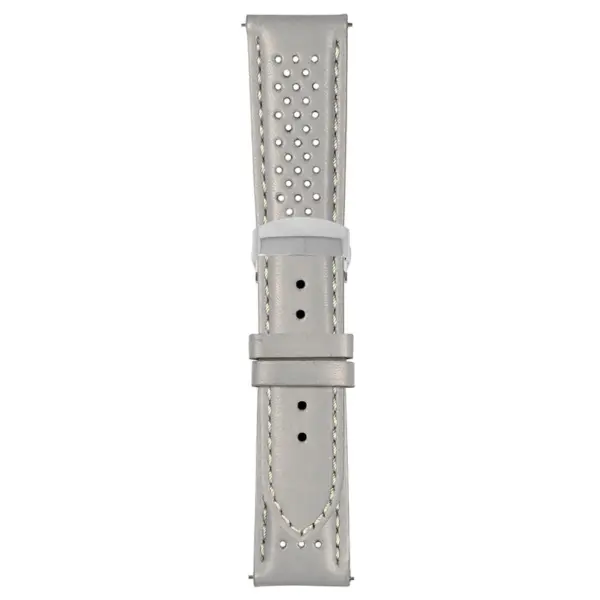 Grey and White Perforated Rally Strap with Deployant Polished Silver Clasp