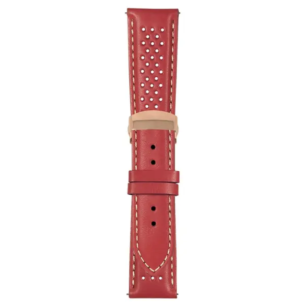 Red and White Perforated Rally Strap with Deployant Rose Gold Clasp