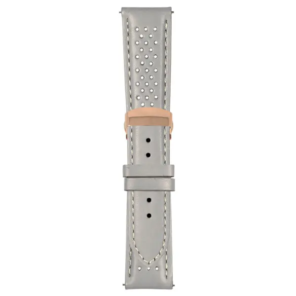 Grey and White Perforated Rally Strap with Deployant Rose Gold Clasp