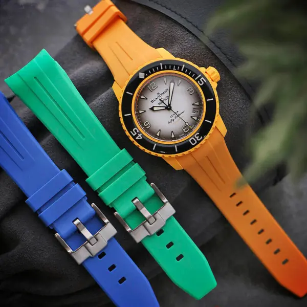 bs1 Creative StrapsCo Fitted Smooth Rubber Watch Band Strap For Blancpain x Swatch Fifty Fathoms