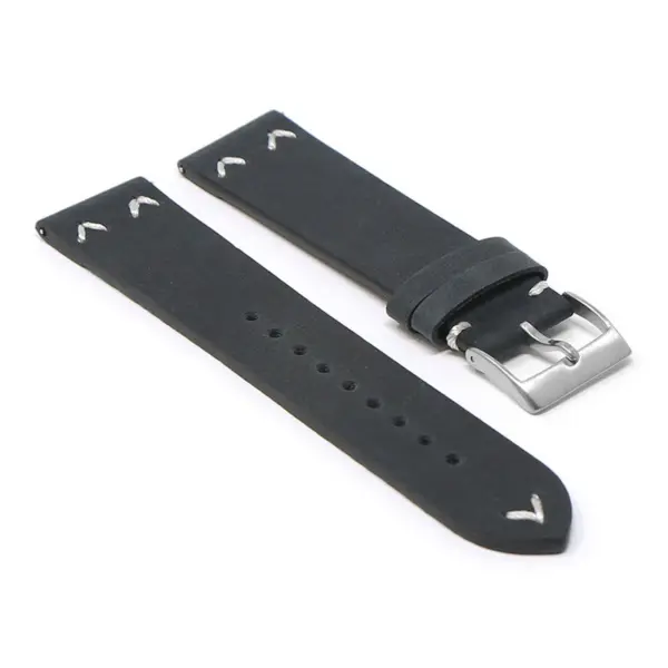 Ds22.1 Angle Black DASSARI V Stitch Vintage Distressed Leather Watch Band Strap Quick Release 18mm 19mm 20mm 21mm 22mm 24mm