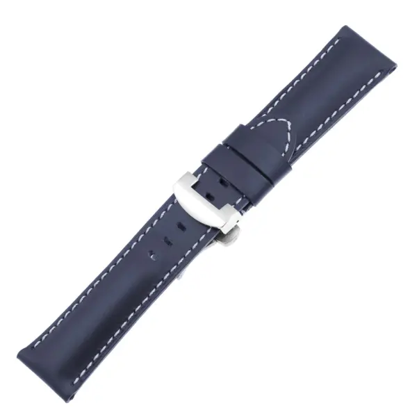 Ps5.5.ps Main Navy Blue Smooth Leather Panerai Watch Band Strap With Polished Silver Deployant Clasp