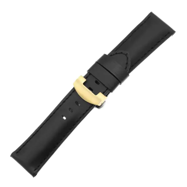 Ps5.1.1.yg Main Black (Black Stitching) Smooth Leather Panerai Watch Band Strap With Yellow Gold Deployant Clasp
