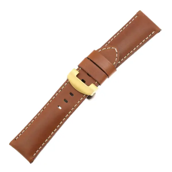 Ps5.3.yg Main Tan Smooth Leather Panerai Watch Band Strap With Yellow Gold Deployant Clasp