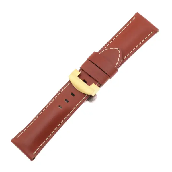 Ps5.8.yg Main Rust Smooth Leather Panerai Watch Band Strap With Yellow Gold Deployant Clasp