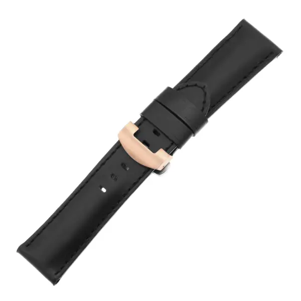 Ps5.1.1.rg Main Black (Black Stitching) Smooth Leather Panerai Watch Band Strap With Rose Gold Deployant Clasp