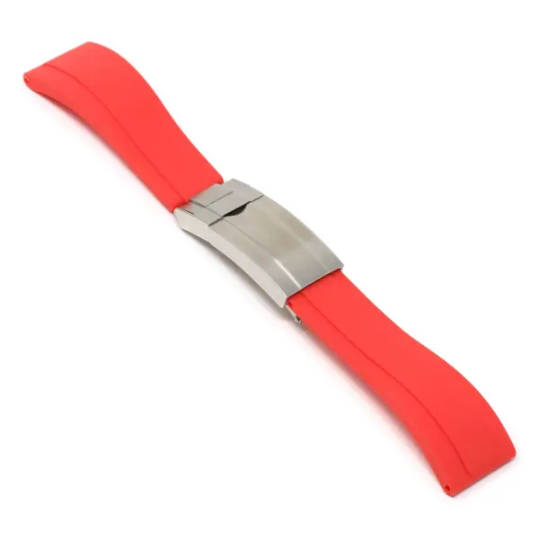 R.rx3.6.bs Angle Red (Brushed Silver Clasp) StrapsCo Silicone Rubber Replacement Watch Band Strap For Rolex With Straight Ends