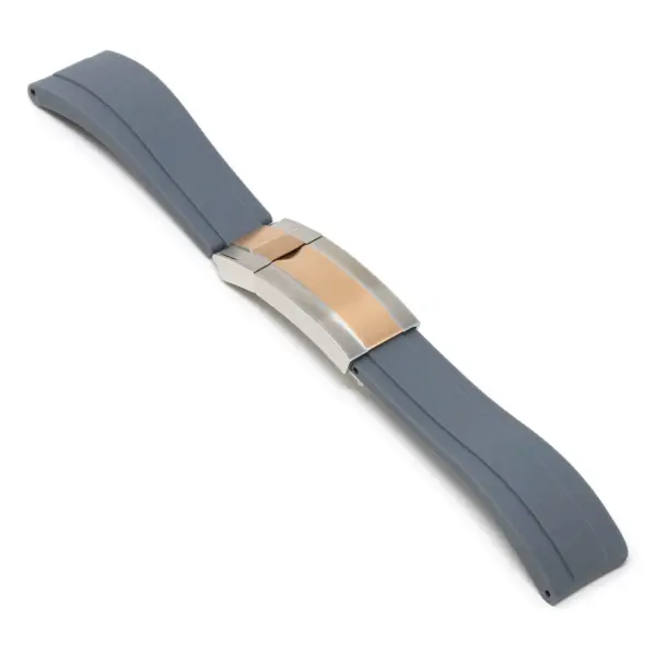 R.rx3.7.ss.rg Angle Grey (Silver & Rose Gold Clasp) StrapsCo Silicone Rubber Replacement Watch Band Strap For Rolex With Straight Ends