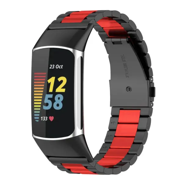 Fb.m155.mb.6 Main Black & Red StrapsCo Stainless Steel Band For Fitbit Charge 5 Metal Strap