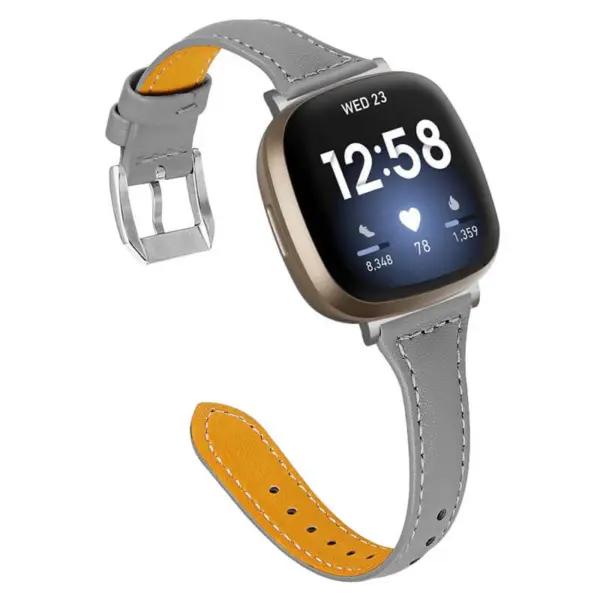 fb.l37.7 Main Grey StrapsCo Slim Narrow Genuine Leather Watch Band Strap for Fitbit Versa 3 Fitbit Sense