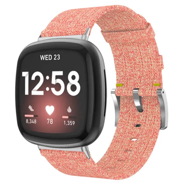 fb.ny14.13a Main Coral Pink StrapsCo Woven Canvas Watch Band Strap for Fitbit Versa Fitbit Sense