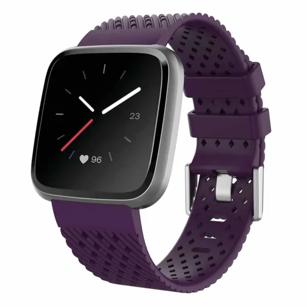 Fb.r44.18 Main Dark Purple StrapsCo Perforated Silicone Rubber Watch Band Strap For Fitbit Versa