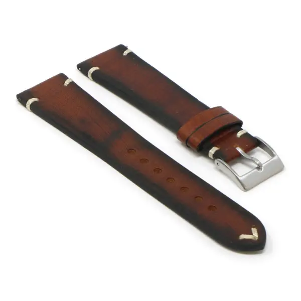 Ds12.3 Main Mahogany DASSARI Kingwood Vintage Italian Leather Stitched Watch Band Strap