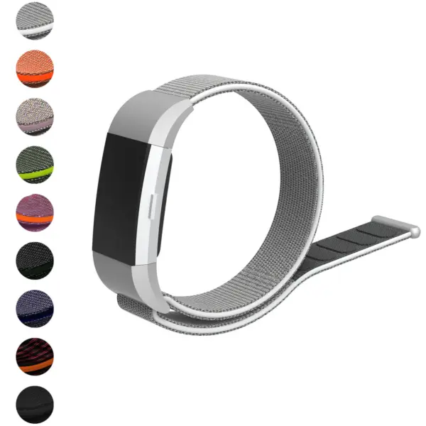 Fb.ny6.22.7 Gallery White & Grey StrapsCo Woven Nylon Watch Band Strap For Fitbit Charge 2