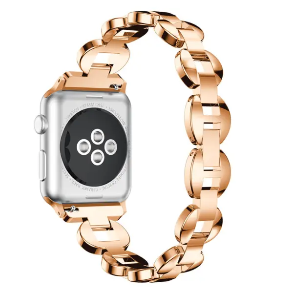 A.m18.rg.5 Back Rose Gold & Blue StrapsCo Alloy Metal Link Watch Bracelet Band With Rhinestones For Apple Watch Series 1234 38mm 40mm 42mm 44mm