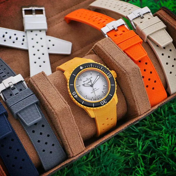 bs2 Creative StrapsCo Fitted Textured Rubber Watch Band Strap For Blancpain x Swatch Fifty Fathoms