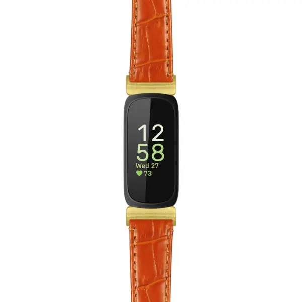 st20 Tan Gold Buckle + Gold Adapter Main StrapsCo Crocodile Watch Band Strap For Fitbit Inspire 3