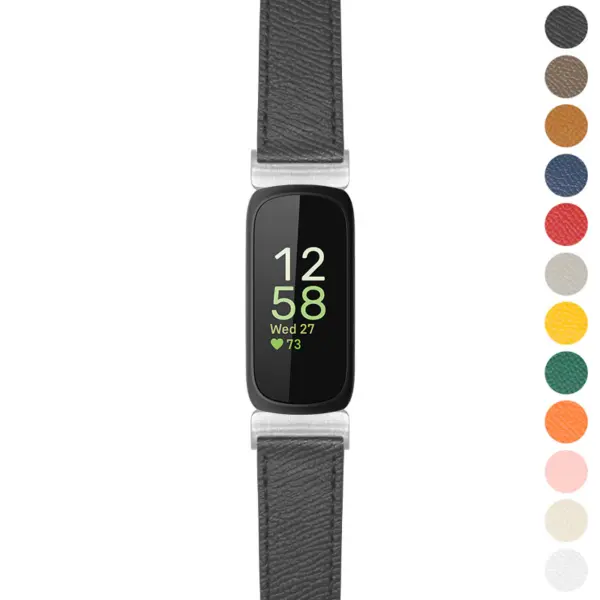 ks7 Black galleryStrapsCo Textured Leather Strap For Fitbit Inspire 3
