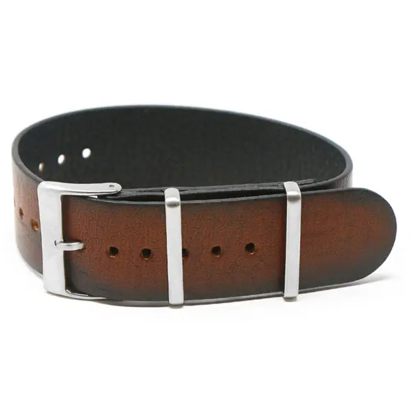 Sp.dn7a.2 Round Mahogany StrapsCo Woodland Single Pass NATO Strap Genuine Italian Leather Band