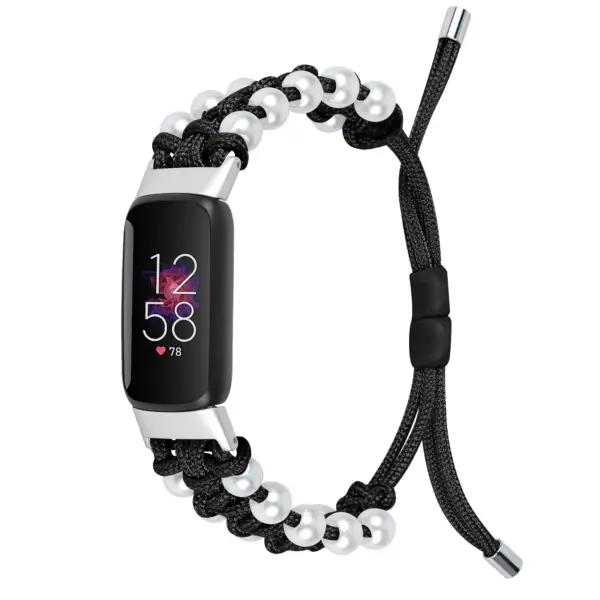 fb.ny36.1 Main Black StrapsCo Adjustable Bead Strap for Fitbit Luxe Nylon Canvas Strap Band