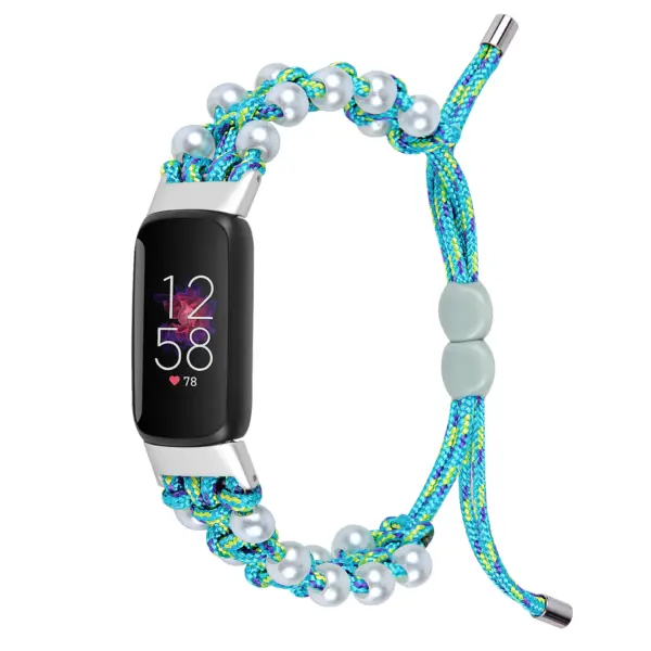 fb.ny36.5 Main Turquoise and Yellow StrapsCo Adjustable Bead Strap for Fitbit Luxe Nylon Canvas Strap Band