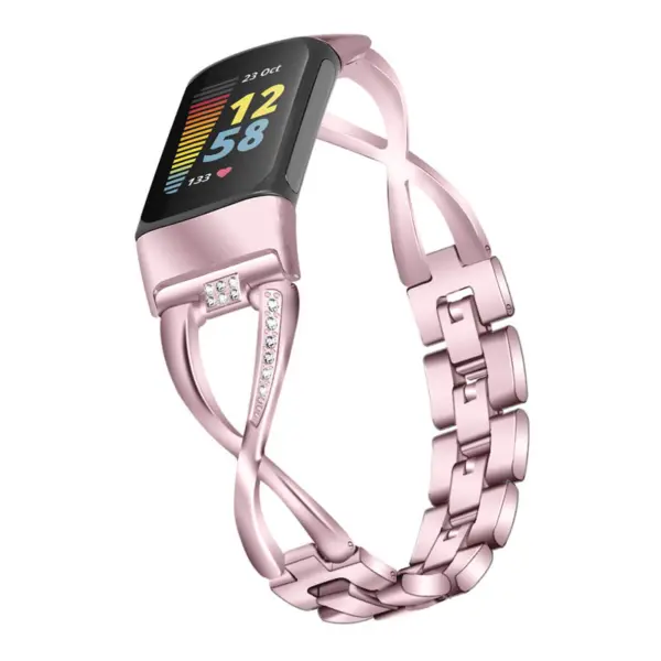 Fb.m151.rp Main Pink StrapsCo Jewelry Bracelet For Fitbit Charge 5 Stainless Steel Metal Strap Band