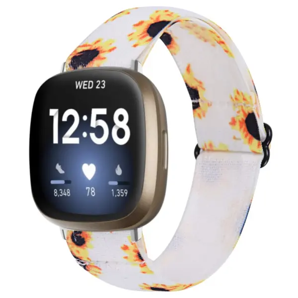 fb.ny30.b Main Sunflowers StrapsCo Pattern Elastic Nylon Watch Strap Fitbit Sense Versa 3